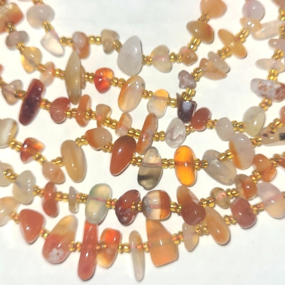 18" Necklace Multiple strand Red Agate on silk gold seed beads - Picture 4 of 5